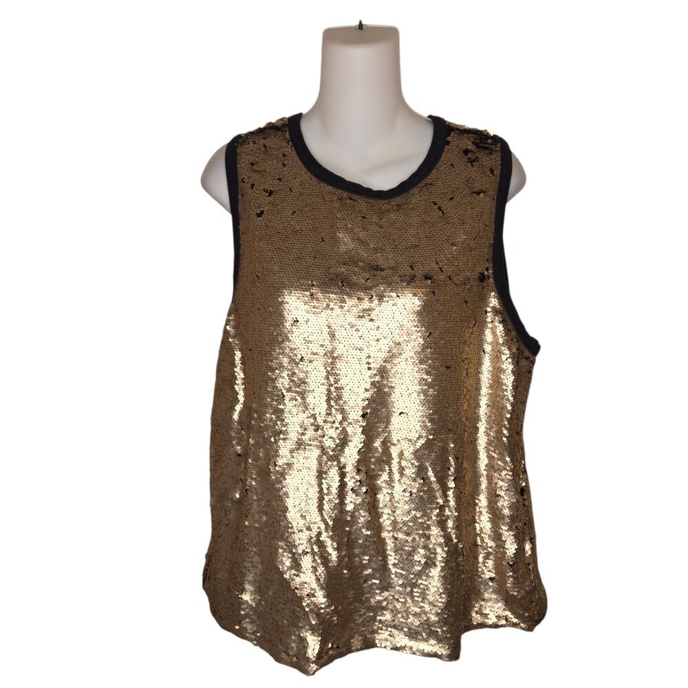 Gap Sleeveless Sequin Mermaid Tank Top Shirt, Gold, 937516, XL Extra Large